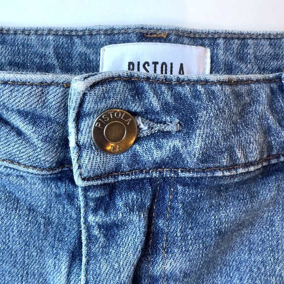 Pistola Lennon High Rise Straight Leg Distressed Stretch Jeans-Medium Wash-Sz 32 - Picture 3 of 14